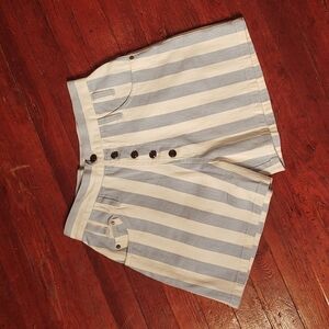 Sienna Blue/White Vertical Stripes Button Fly High Rise Denim Shorts Sz 11/12